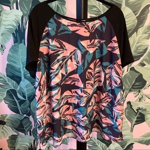 Eloquii Size 22 Pink Green Black Palm Print Blouse